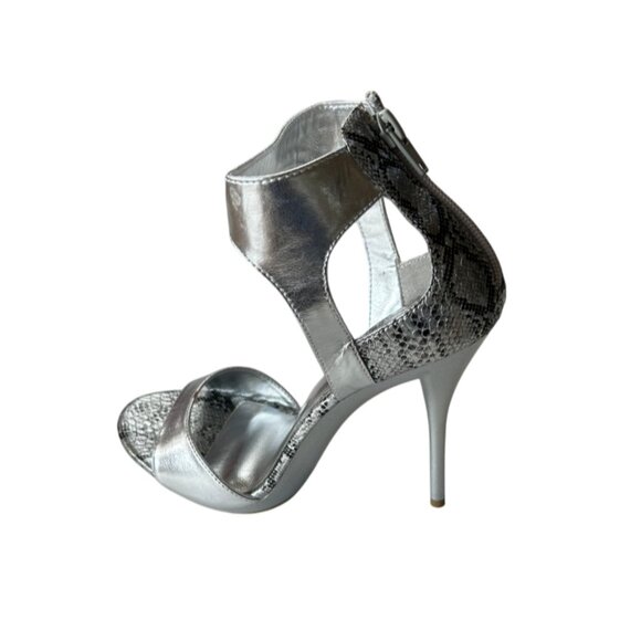 NIB 🦋 BCBG Max Rave Envy Women Stiletto Sandal Cocktail Heels Silver Shoes 8 M - Picture 5 of 6